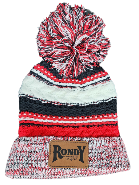 Rondy Knit PomPom Hat (Red/Blk)